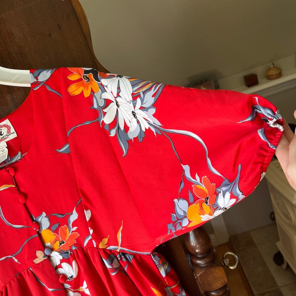 Vintage Nani Of Hawaii Maxi Hawaiian Dress 1970s Size 12 (small) Floral Red - Picture 5 of 11